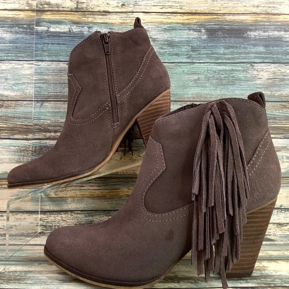 Steve Madden Ohio Womens Ankle Boot Size 8M Gray Suede Fringe Zip Western Bootie - Picture 3 of 13